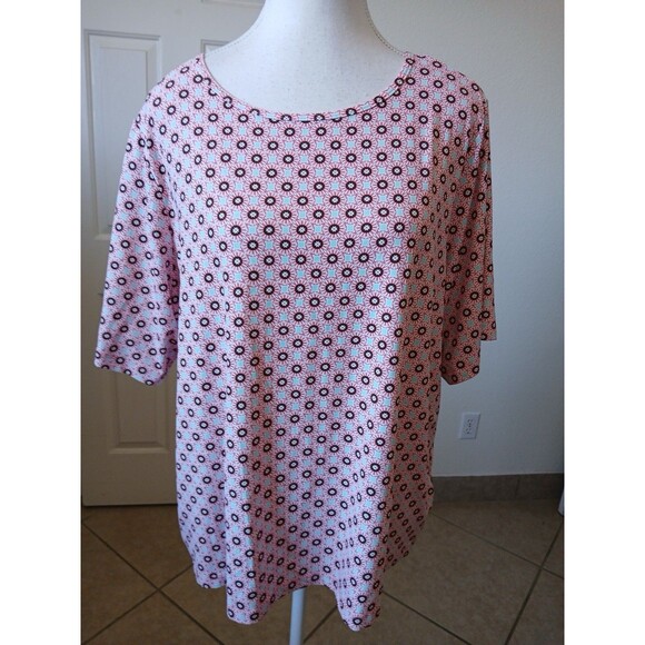 Lands End Womens 2X Crew Neck Short Sleeve T-Shirt Top Multicolor Floral Casual‎ - Picture 1 of 13